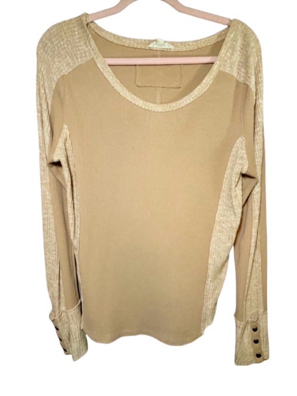 Oli & Hali Top Women’s Size Large Beige Long Sleeve Mixed Fabric Top